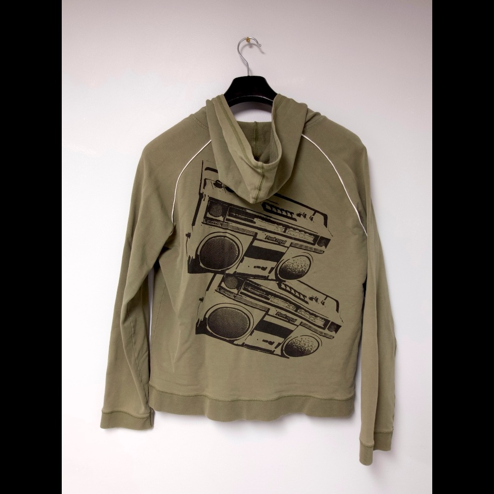 Vintage Y2K Punk Royal Copenhagen Boombox Zip Up Hoodie Mens XL Olive Green